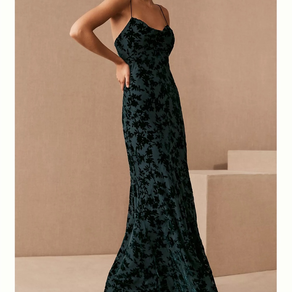 Jenny Yoo Collection Green Floral Velvet Dress